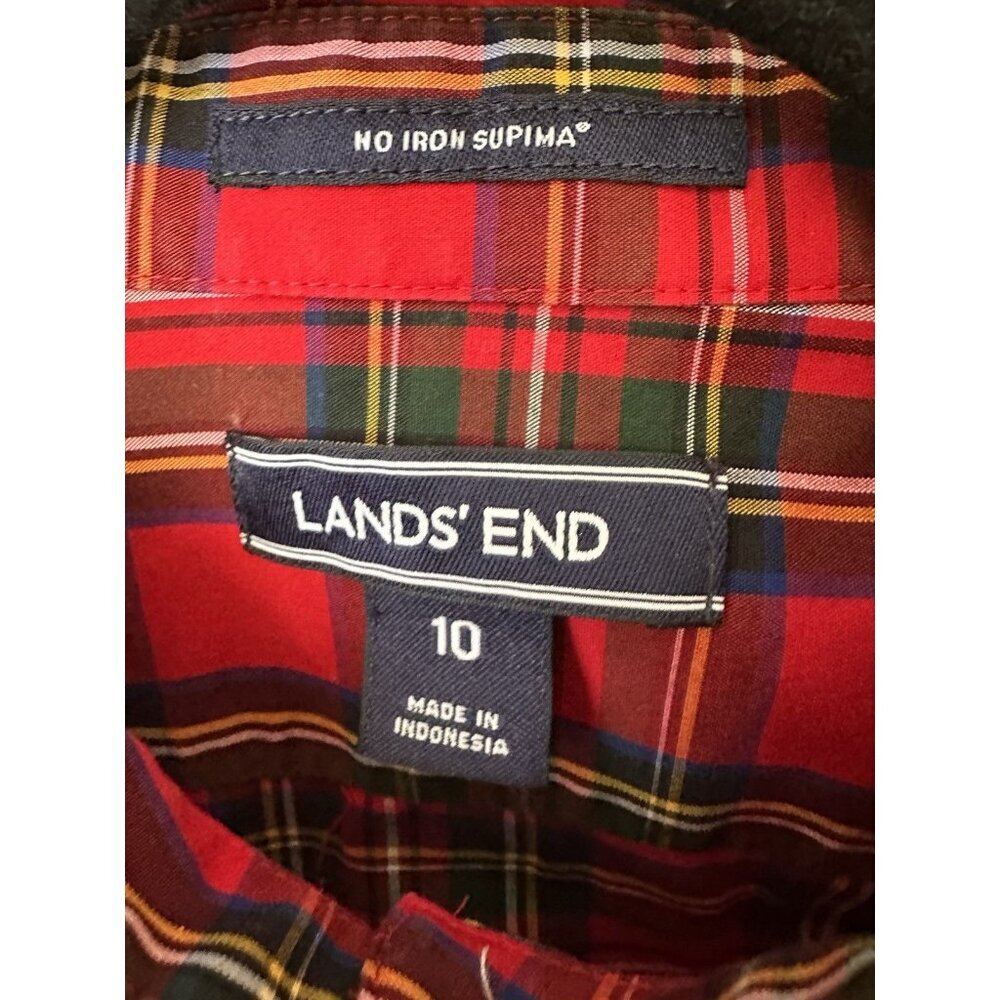 Lands' End Shirt Women's Size 10 Non-Iron Supima Button Up Red Tartan Plaid XMAS - Picture 2 of 3